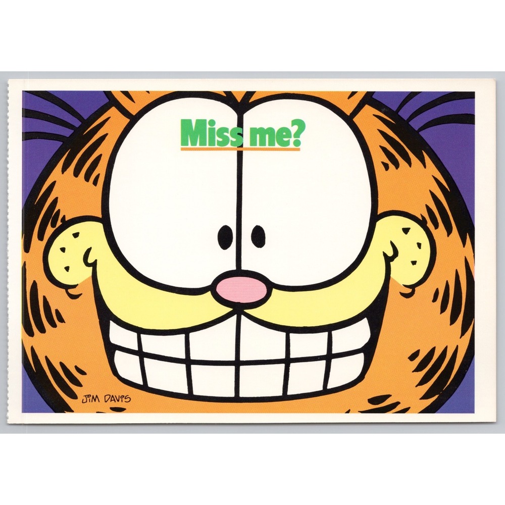 Vintage Garfield the Cat Postcard Jim Davis 1978 Miss Me Ballantine Books B1-18